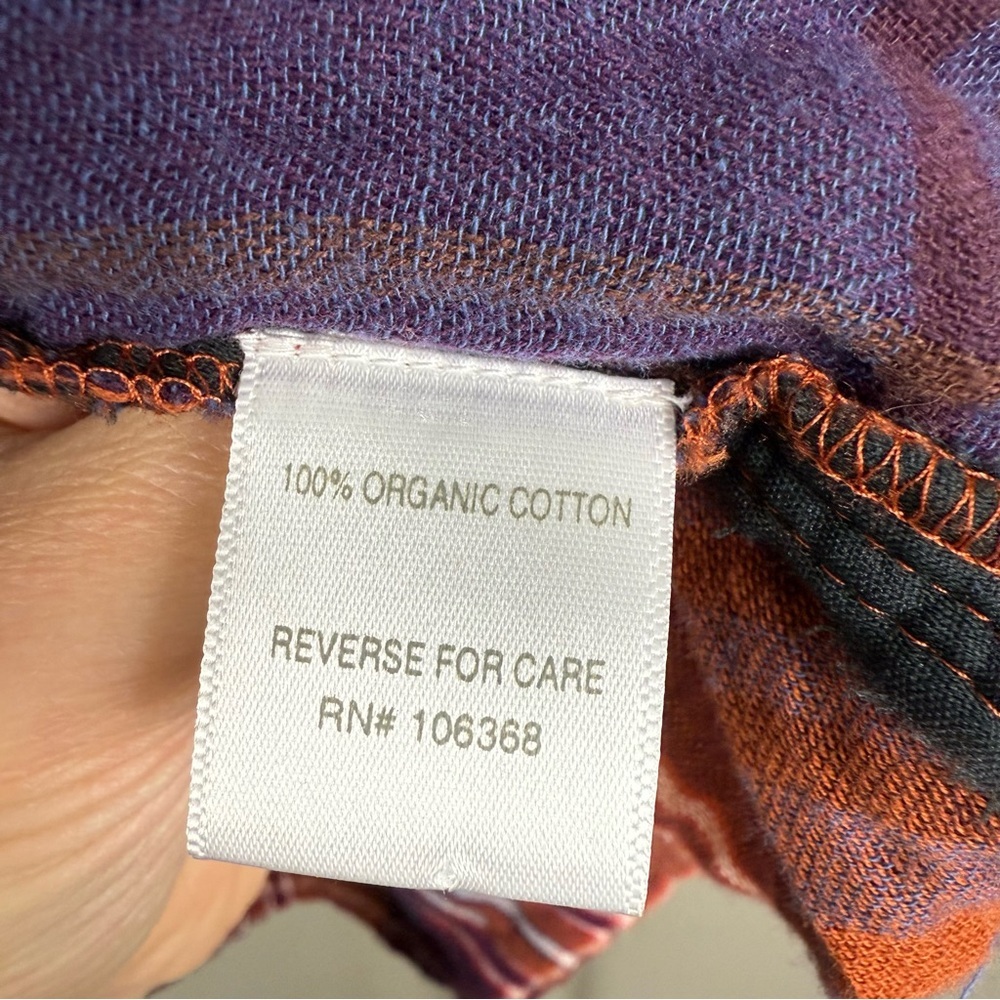 Garnet Hill‎ Organic Cotton Batwing Button Front Gauze Top Orange Purple Plaid 8 - Picture 7 of 8